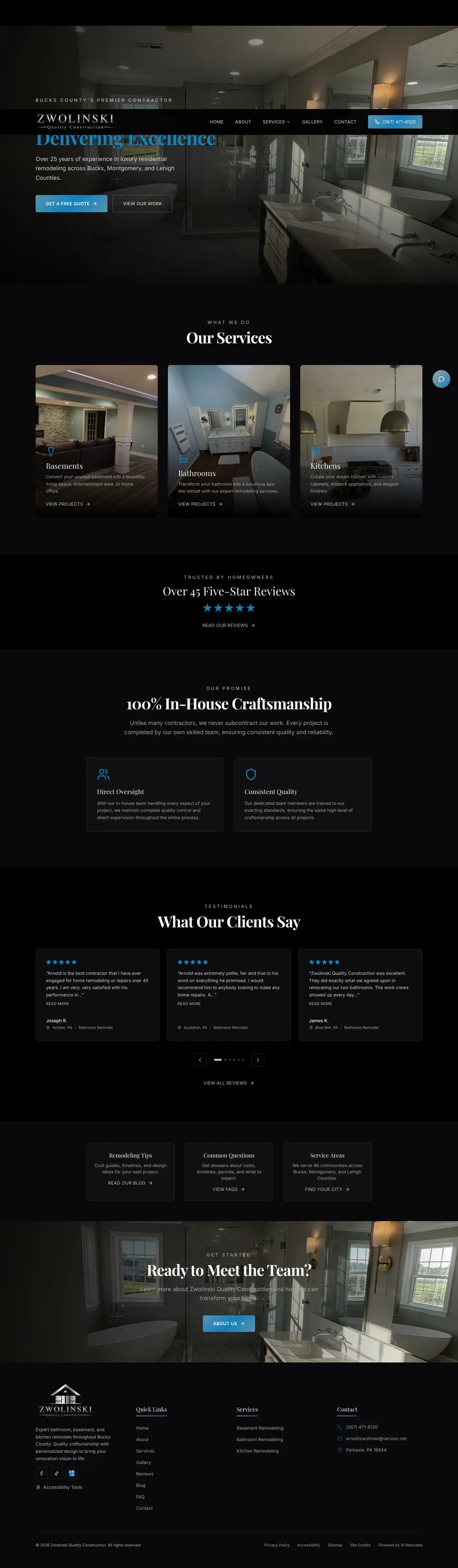 Zwolinski Quality Construction website